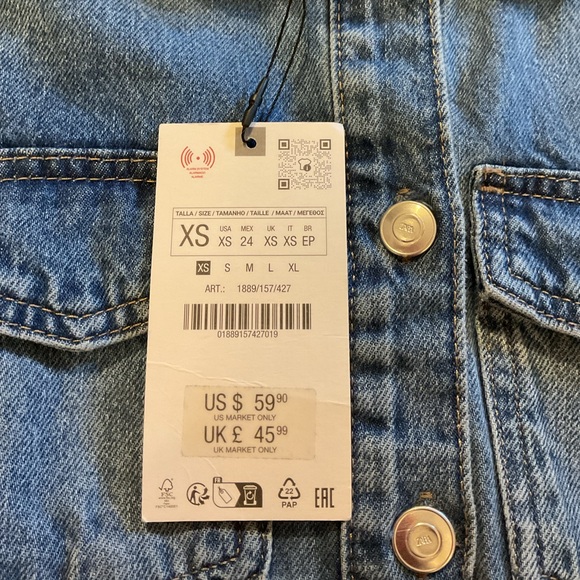 ZARA Denim Mini Dress - Size XS - NWT - Picture 5 of 10